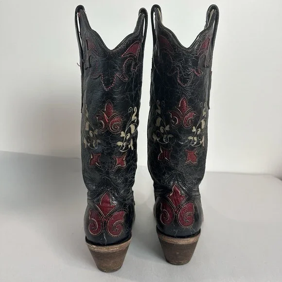 Corral Vintage Black Leather Lizard Inlay Cowboy C2115 Boots Womens Size 7.5 - Picture 8 of 16